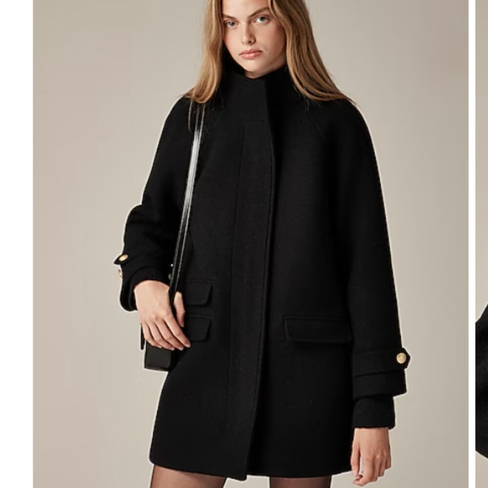 J. Crew Black Wool Blend Trench Coat
